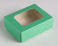 Коробочка с прозрачной вставкой 10*8*3,5 см, цвет зеленый, 1 шт